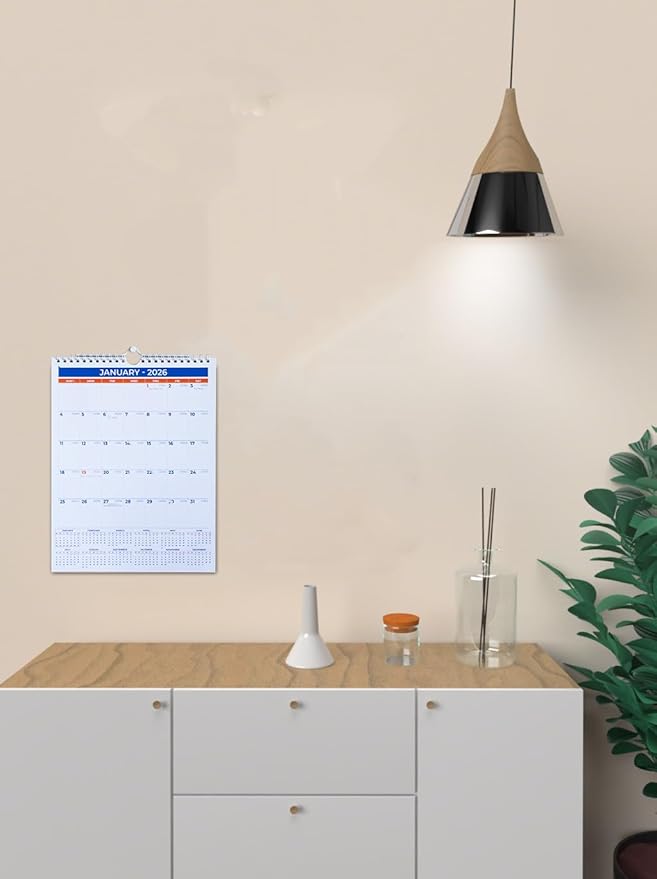 2026 Wall Calendar - January 2026 - December 2026, 12 Monthly Hanging Calendar, 2026 Planner, A4 Size 8.5" x 11", Spiral Binding, Holidays, Julian Dates, Large Blocks, Twin-Wire Binding, Hanging Hook, (1 Pack)
