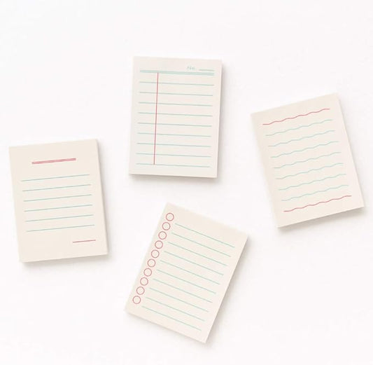 Monolike Memopad Boldline design SET - 4 Packs, 4 Different Designs, 100 Sheets Per Pad, Total 400 Sheets, Note pads, Writing pads, 3.15 x 4.17 Inches