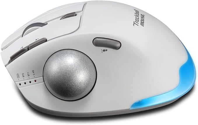 zelotes Wireless Trackball Mouse,Bluetooth Mouse,Rechargeable,4800 DPI, 2-in-1(BT 5.0/3.0+2.4GHz USB Receiver), 8 Buttons,Ergonomic Design,LED Lighting,for Laptop, PC, Pad,White
