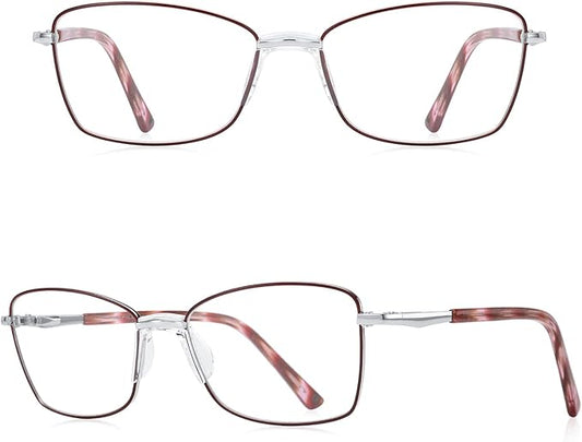 RB. Pilot Reading Glasses Spring Hinge Readers for Women Blue Light Blocking Computer Metal Frame Acetate Legs