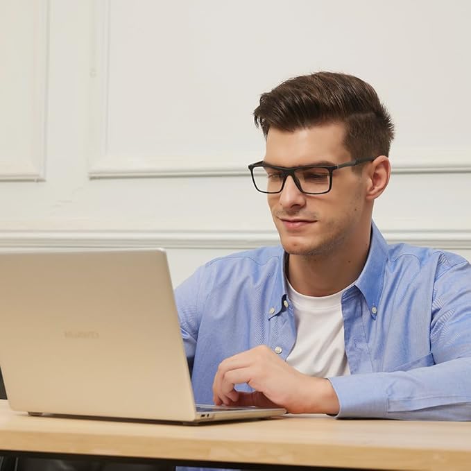 GUDVUE Mens Blue Light Glasses Rectangle Computer Glasses Gaming Glasses, Black/Gunmetal