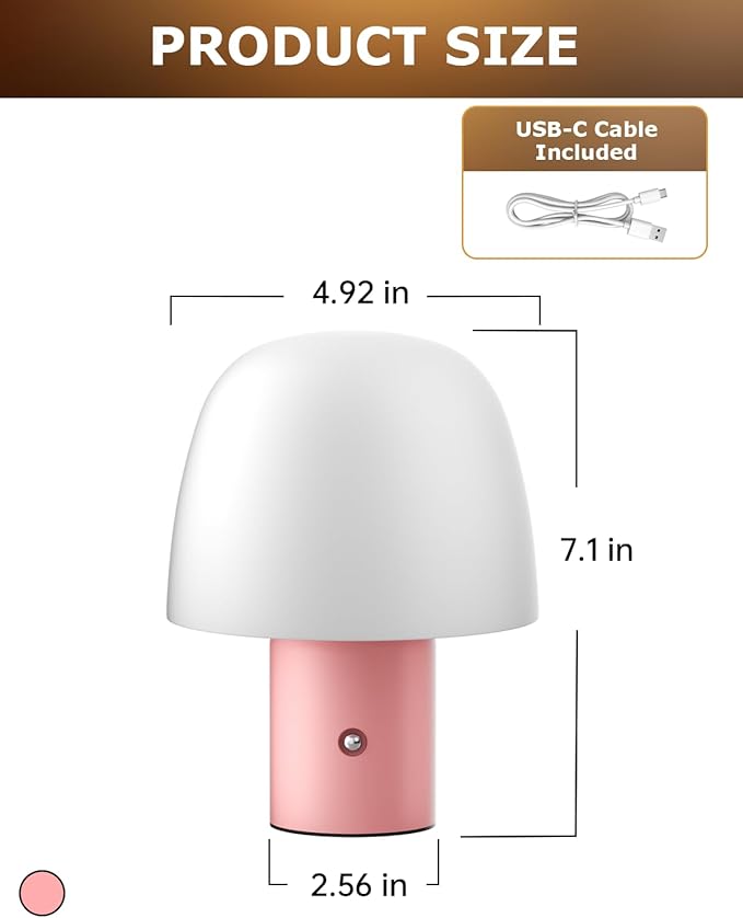 Portable LED Table Lamp, Cordless Desk Lamp Rechargeable, 3-Color Touch Stepless Dimming Night Light for Bedroom/Children's Room/Terrace/Dining Room/Cafe (Pink)