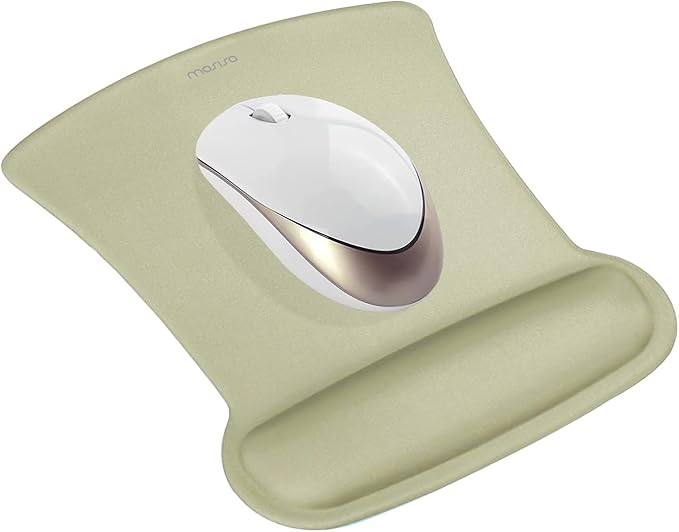 MOSISO Wrist Rest Support for Mouse Pad & Keyboard Set, Ergonomic Mousepad Non-Slip Base Home/Office Pain Relief & Easy Typing Cushion with Neoprene Cloth & Raised Memory Foam, Olive Green
