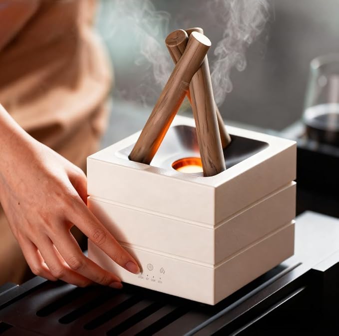 Campfire Flame Fire Diffuser, Bonfire Aromatherapy Essential Oil Diffuser, 280ml Wood Cool Mist Humidifier with 7 Colors LED Lights/Remote/Auto-Off, Fireplace Aroma Diffuser for Home Office Gift