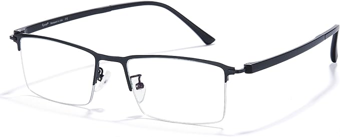 Cyxus Blue Light Glasses for Men Semi Rim Glasses Crystal Lens Rimless UV Blocking Gaming Eyeglasses Black 8003