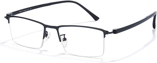 Cyxus Blue Light Glasses for Men Semi Rim Glasses Crystal Lens Rimless UV Blocking Gaming Eyeglasses Black 8003