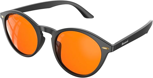 Bloomoak 99% Orange Blue Light Blocking Glasses,Retro Trendy Round Style,Relieve Eye Fatigue,Improve Sleep For Screens/Games