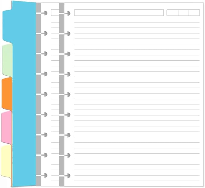 9 Disc Lined Paper Refills for Happy Planners - 100 Sheets/200 Pages Classic Size Lined Paper with 5 Sheets Dividers, 7" x 9.25"