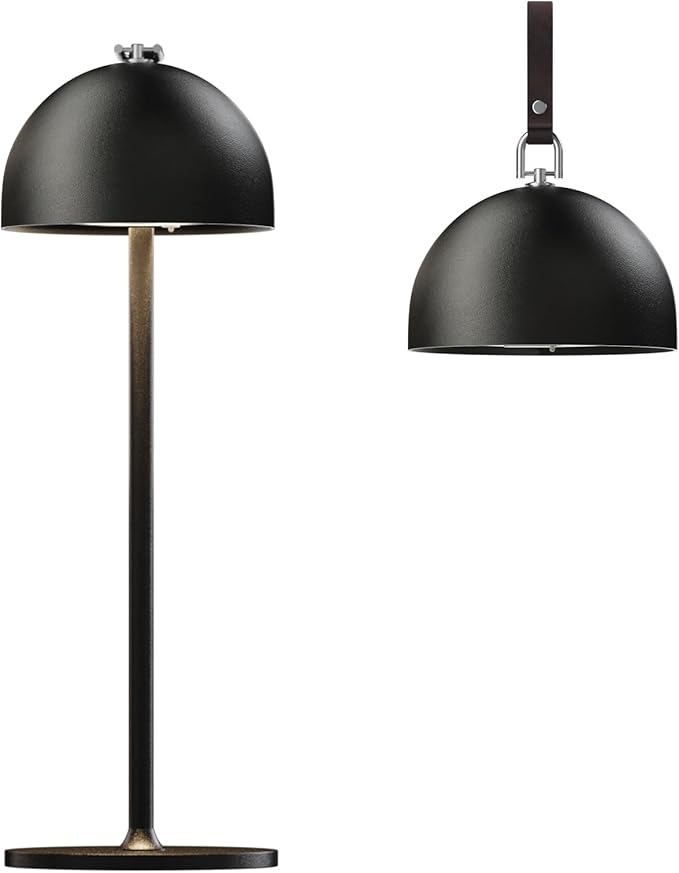 Outdoor Table Lamp,8-75 Hours Battery Powered Lights,Black Rechargeable Desk Lamp,Waterproof,Magnetic,Stepless Dimming,Adjustable Height,for Camping,Living Room,Dinner,Shower,Night Light