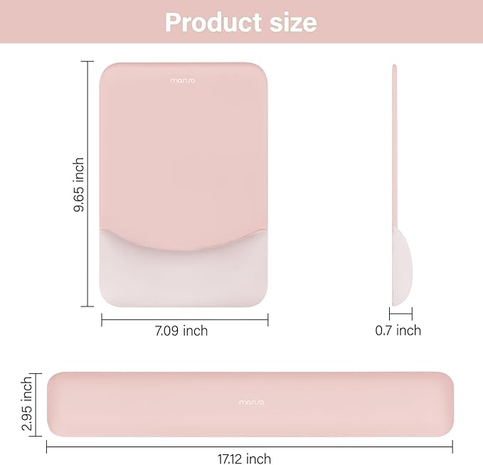 MOSISO Wrist Rest Support for Mouse Pad&Keyboard Set, Rectangular Ergonomic Mousepad Non-Slip Base Home/Office Pain Relief&Easy Typing Pad with Neoprene Cloth&Raised Curved Memory Foam, Baby Pink