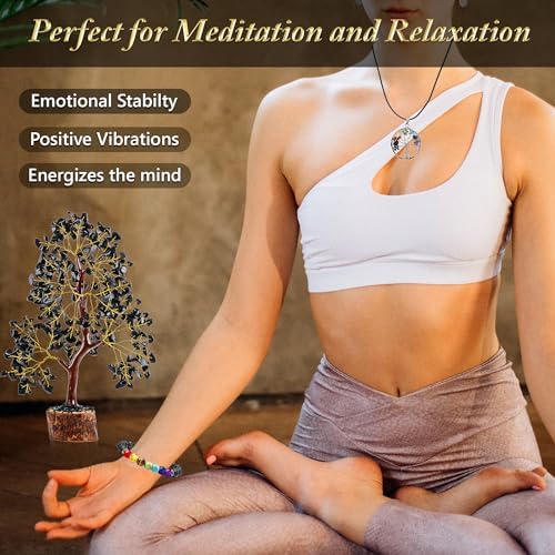 Black Tourmaline Crystal Tree of Life Handmade Gemstone Bonsai, Feng Shui Money Tree for Home Office Desk Decor, Positive Energy, Protection, Reiki Healing, Spiritual Birthday Gifts for Women Mom