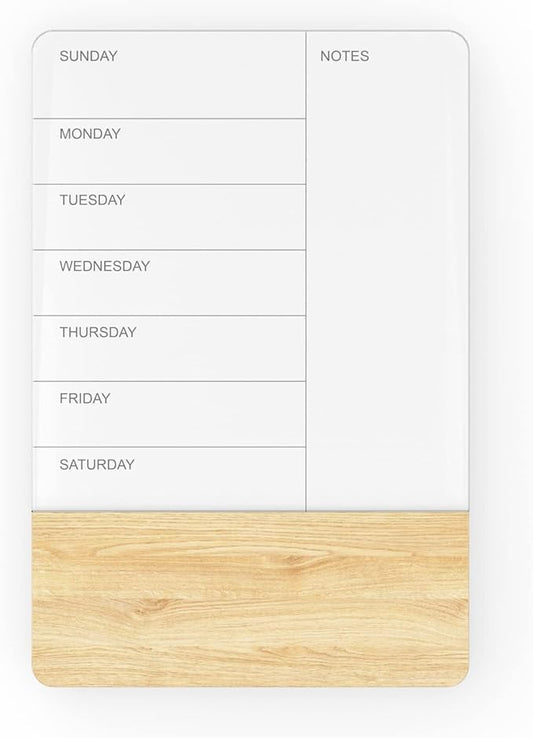 Audio-Visual Direct Wall Mounted Weekly Planner Glass & Wood Dry-Erase Board