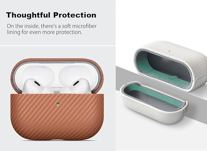 Leather Case - for AirPods Pro 2 Case Cover - Selected Skin-Friendly Leather, with Carbon Fibre Texture, Handmade Drop Protective Hard Cover for AirPods Pro 2nd Generation Earbuds - Brown
