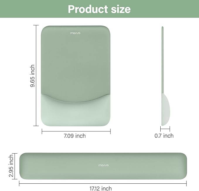 MOSISO Wrist Rest Support for Mouse Pad&Keyboard Set, Rectangular Ergonomic Mousepad Non-Slip Base Home/Office Pain Relief&Easy Typing Pad with Neoprene Cloth&Raised Curved Memory Foam, Green
