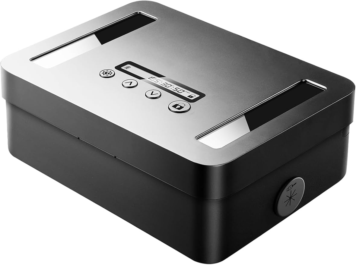 Vaydeer Metal Time Lock Box, Phone Lock Box with Timer, Timed Locking Safe, Self-Control Container with USB C Charge,Child Lock, Audio Prompt, Time Release Storage Locker for Phone/iPad Mini/Medicine