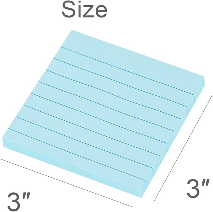 Vanpad Lined Sticky Notes 3x3 Inches, Light Blue Ruled Self-Stick Pads, Easy to Post for Home, Office, Notebook, 8 Pads/Pack