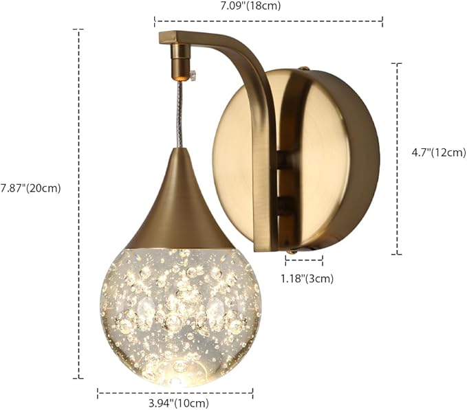 LED Wall Sconces Dimmable, Modern Crystal Wall Sconce Indoor, Bubble Wall Light for Bedroom Bathroom Living Room Dining Room Hallway, Brass