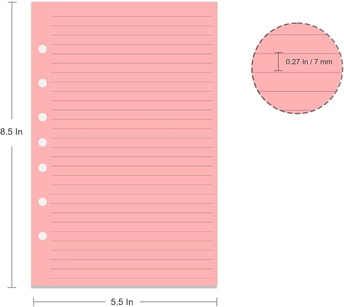 (3 Pack)7-Hole Lined Refills Paper, A5 Filler Paper for Planner Inserts, A5 Loose Leaf Paper, 5 Colors(60 Sheets/C), Total 300 Sheets/600 Pages, College Ruled, 5.5 X 8.5 Inch