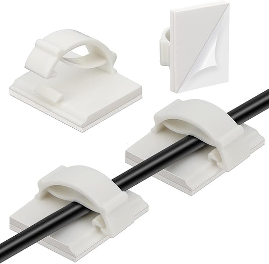Segarty Adhesive Cable Clip, 100 PCS Small White Ideal Cords Organizer Clamps Self Sticky Wire Holder Cord Management for Hanging Tidying Wires for PC Desk Car Wall Office Home Outdoors
