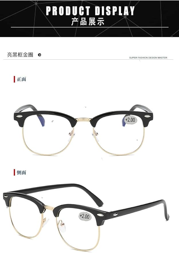 Half frame Retro Semi Rimless Clear Lens Glasses Blue Blocking Eyewear Men Women (4 Pack Reading 3.5 X)