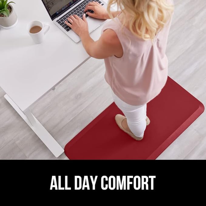 GORILLA GRIP Comfortable Cushioned Kitchen Mats for Floor, 48x20, Waterproof and Stain Resistant Soft Top, 3/4 Inch Thick Ergonomic Standing Desk Anti Fatigue Mat, Foam Supports Ankles and Feet, Red