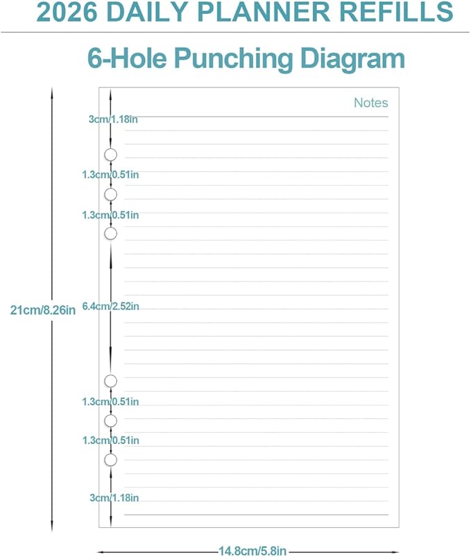 2026 Planner Refills for A5 Binder - One Page Per Day Daily & Monthly Planner, January 2026-December 2026, Prioritized, To-Do List, Notes, Appointment Schedule, 6-Hole Punched, 5.8" x 8.3"