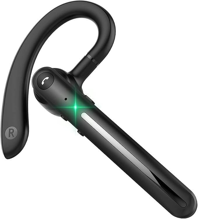 IHAO Single Ear Wireless Bluetooth Earphone Noise Cancelling Stereo Dual HD Mic Headphone Earpiece 16Hrs Hands-Free Calling in-Ear Headset Painless Firm Wear for Driving/Business/Office/Trucker