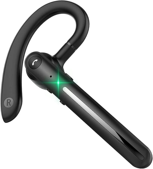 IHAO Single Ear Wireless Bluetooth Earphone Noise Cancelling Stereo Dual HD Mic Headphone Earpiece 16Hrs Hands-Free Calling in-Ear Headset Painless Firm Wear for Driving/Business/Office/Trucker