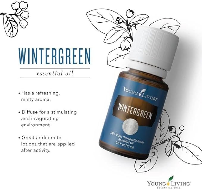 Young Living - Wintergreen Essential Oil 15 ml | Soothing Massage to Cool Fatigued Muscles | Cooling Sensation | Minty Aroma When Diffused or Inhaled | Child-Friendly Scent