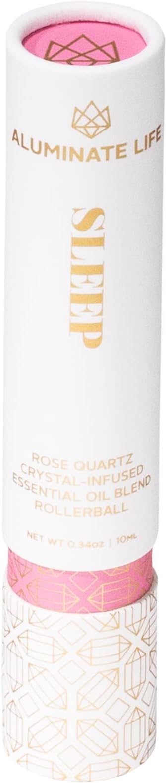 Essential Oil Rollerballs, .34 OZ, Sleep - Rose Quartz Crystal Infused - Scents of Rose, Lavender, and Vanilla - Aromatherapy Roll On, Valentine's Day Gift