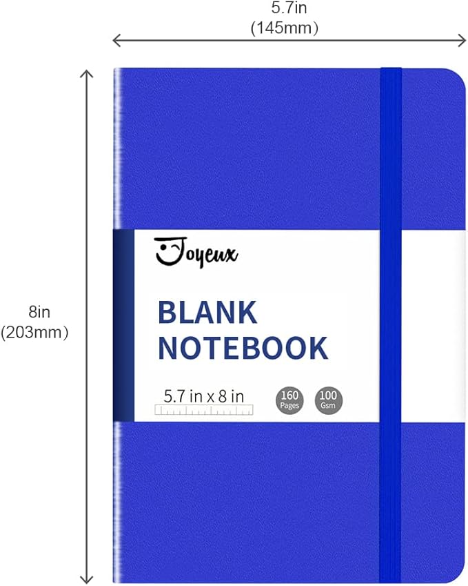 JOYEUX Blank Journal Notebook, A5, 160 Pages 100 Gsm Thick Sketch Books Hardcover Journal for Writing, 5.7 inches x 8 inches Notebooks for Work (Navy)