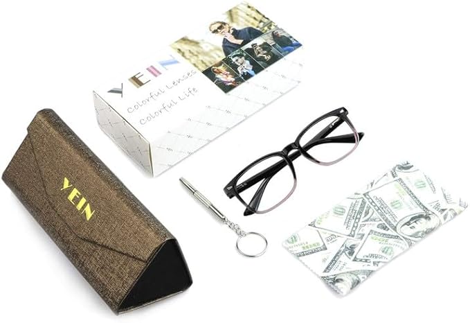 YEIN Bifocal Reading Glasses with Blue Light Blocking Lenses, Bifocal Reader for Women and Men, Vintage Square frame with Spring Hinge (+0.00/+1.00 magnification)