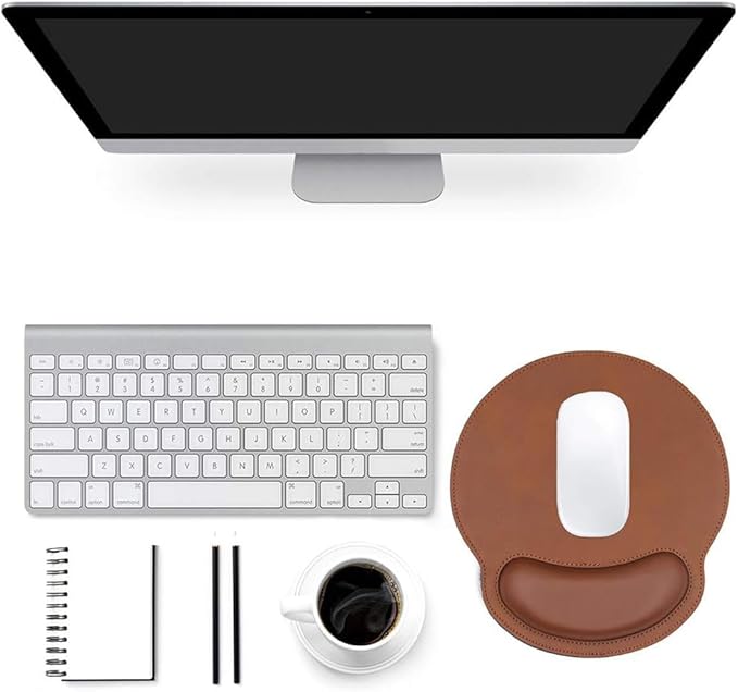 Mouse Pad Leather Wrist Rest Support, Ergonomic Memory Foam Mouse Wrist Rest Pad with Non Slip Rubber Base, Durable, Comfortable Mousepad for Computer Pain Relief at Home, Office, Work Travel, Brown