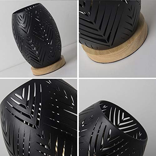OuXean Bedside Table Lamp, Small Night Light Metal Lampshade and Wood Base, E12 40W Desk Lamp for Bedroom Living Room Home Decor Office Restaurant Bar, Black(Without Bulb)