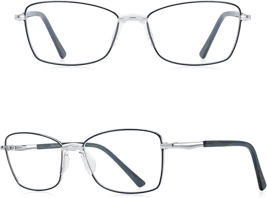 RB. Pilot Reading Glasses Spring Hinge Readers for Women Blue Light Blocking Computer Metal Frame Acetate Legs