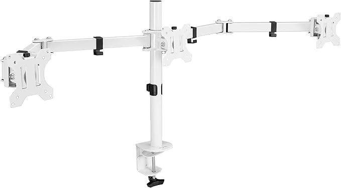 VIVO Triple Monitor Adjustable Desk Mount, Articulating Tri Stand, Holds 3 Screens up to 24 inches, White, STAND-V003YW
