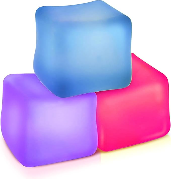 Fidget Toys Stress Cube: Squishy Fidget Toys for Kids Adults, High Density Gel Filled Squeeze Toys, Fidgets for Classroom, Gift Christmas Ideal for Stocking Stuffers for Kids(Pink Blue Purple)