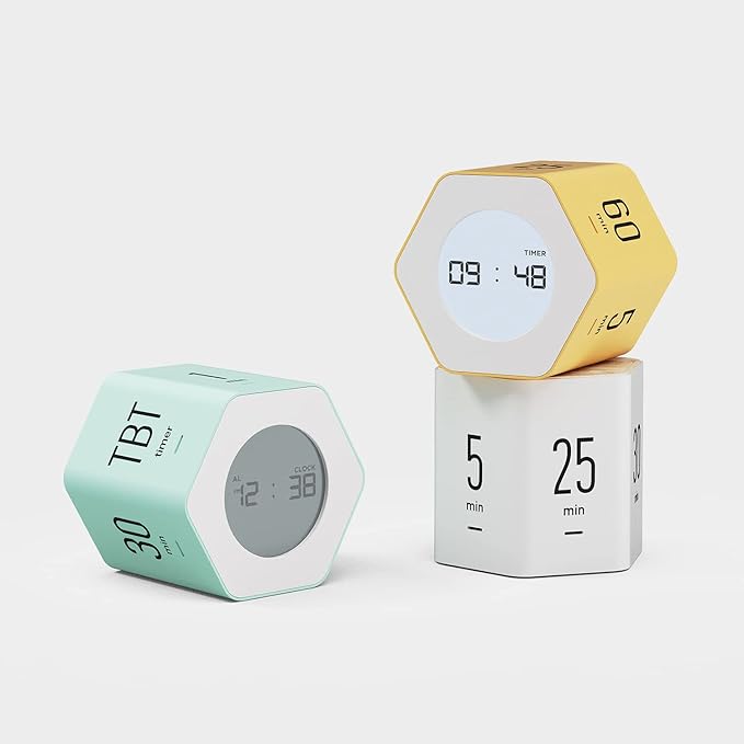 Mooas Multi-Hexagon Clock Cube, Digital Clock, Pomodoro Timer with Backlight 12/24H Count up & Countdown, Flip Timer, Various Time Presets - Ideal for Classroom, Gym, Office (Yellow)