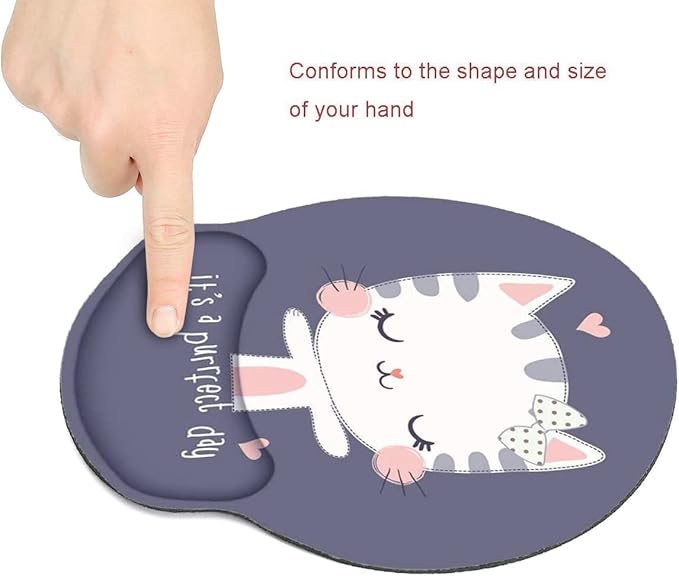 RICHEN Memory Foam Mouse Pad with Wrist Support,Ergonomic Mouse Pad with Wrist Rest,Non-Slip Rubber Base for Computer Laptop & Mac,Lightweight Rest for Home,Office & Travel (Cute Cat)