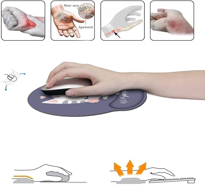RICHEN Memory Foam Mouse Pad with Wrist Support,Ergonomic Mouse Pad with Wrist Rest,Non-Slip Rubber Base for Computer Laptop & Mac,Lightweight Rest for Home,Office & Travel (Cute Cat)