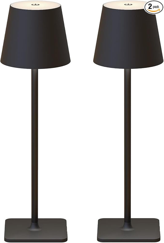 Cordless Table Lamp Rechargeable Lamps: 6000mAh Battery Operated Table Lamp Outdoor Waterproof, Touch Control, Portable Wireless Desk Lamp for Dinner/Bedroom/Restaurant(Black 2 Pack)