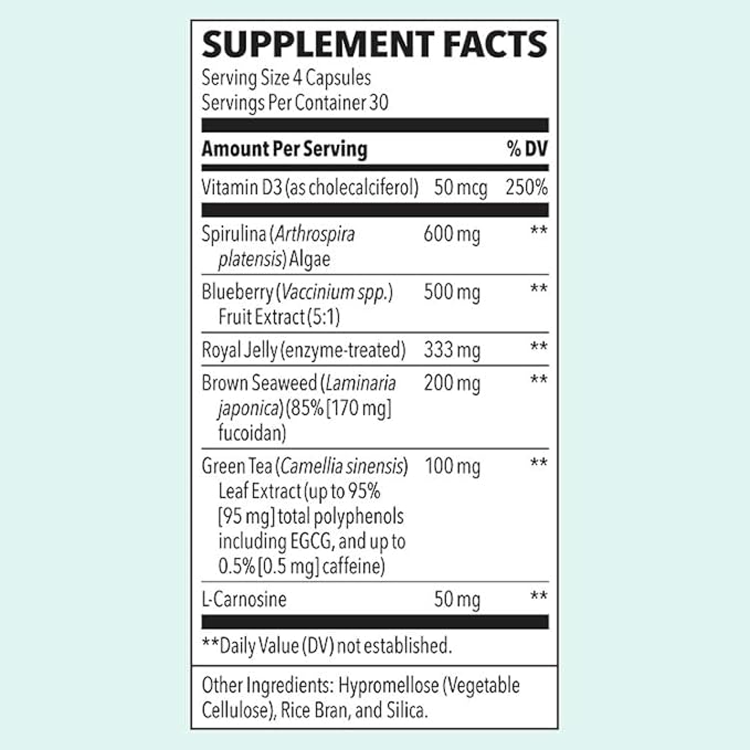 LifeSeasons Stem Boost-R - Stem Cell Support - Naturally Repair Damaged Tissue - Vitamin Supplement Rich in Antioxidants - Royal Jelly, Spirulina, Blueberry, Brown Seaweed & L-Carnosine - 120 Capsules