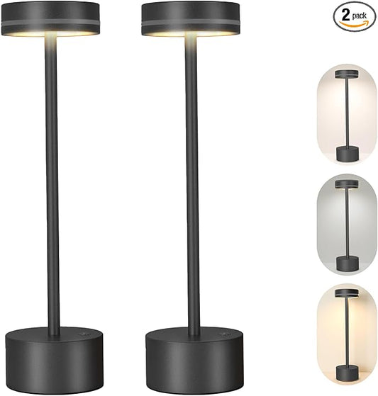 2 Pack Cordless Table Lamp,Bedside Table Lamp for Bedroom,5000mAh Battery Operated Portable LED Desk Lamp,3 Way Dimmable Touch Lamp USB C Charging Ports for Living Room, Desk,Dining Room(Black)