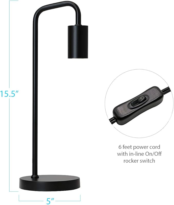 O’Bright Industrial Desk Lamp, 100% Metal Lamp, UL Certified Ceramic E26 Socket, Minimalist Design for Home Decoration, Table Lamp for Bedroom/Office/Dorm, ETL Listed, Black