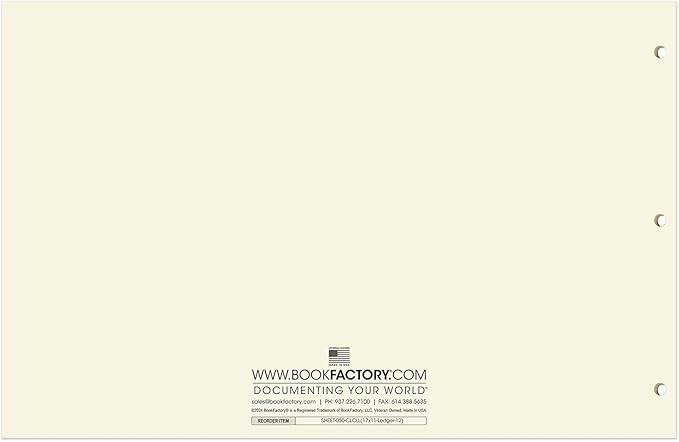 BookFactory Ledger Sheets/Large 12 Column Accounting Ledger Columnar (Twelve Columns) Loose Leaf Paper - 17'' x 11'', 50 Pages, Loose Leaf, 3 Hole Punched (SHEET-050-CLCLL(17x11-Ledger-12)-AX)