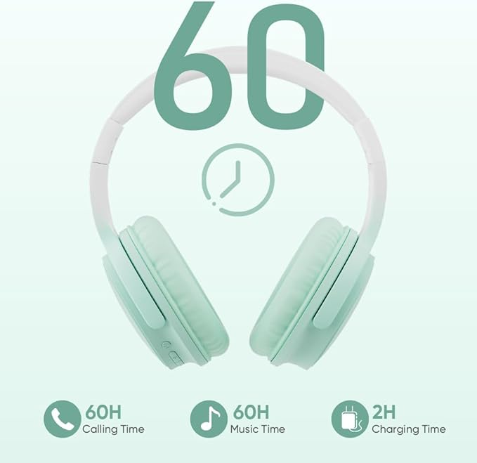 Wireless Headphones, Bluetooth Over Ear Headsets with Microphone, Hi-Fi Audio, 60H Playtime, Touch Control, Foldable Lightweight, On-Ear Headphones for Girls Women, Travel, Work,