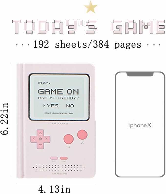 Undated Daily Planner 365 Days Notebook Game Design Pocket Organizer Appointment Book Journal Notebook A6 mini Cute Diary (Pink+Green)