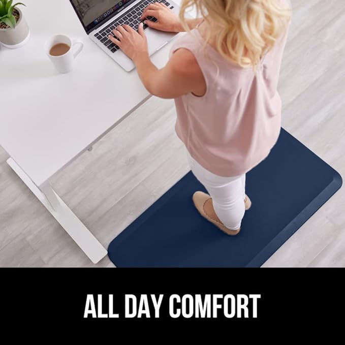 GORILLA GRIP Comfortable Cushioned Kitchen Mats for Floor, Waterproof and Stain Resistant Soft Top, 3/4 Inch Thick Ergonomic Standing Desk Anti Fatigue Mat, Foam Supports Ankles and Feet, 17x24, Navy