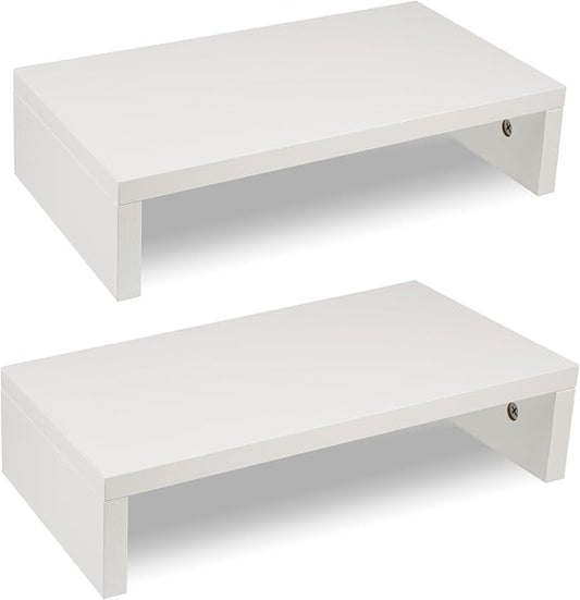 Computer Monitor Stand Riser Wood 2 Pack Dual Monitor Stand Riser for 2 Monitors Shelf Stand Desk Organizers for PC Screen White