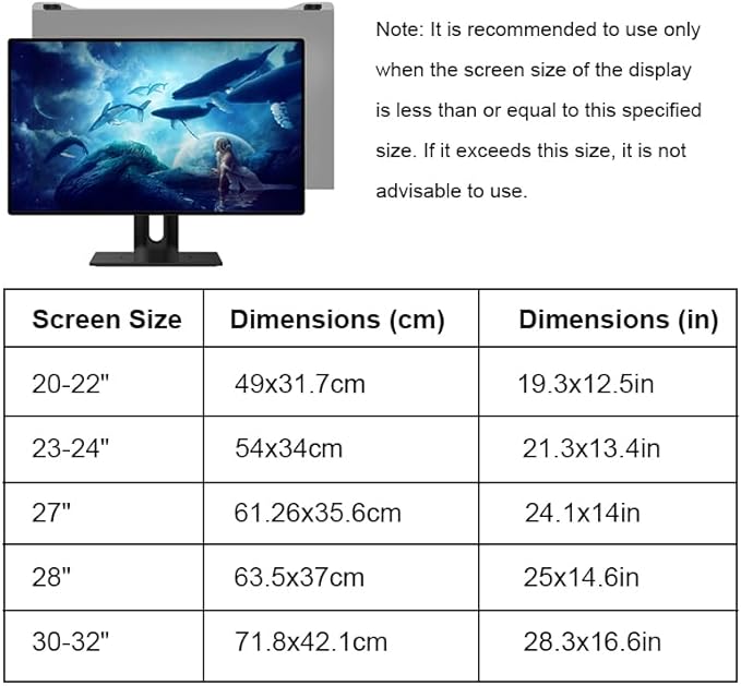 Docooler Computer Privacy Screen Filter, Hanging Screen Filter Compatible Widescreen Computer Monitor with Aspect Ratio 16:9, Anti-Glare Privacy Screen Protector for 20-32 Inch Monitor (Inch Optional)